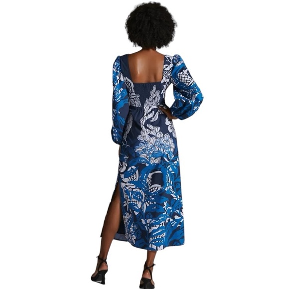 HP Anthropologie Roopa Pemmaraju Puff Sleeve Cotton Floral Maxi in Blue Motif - Picture 2 of 10